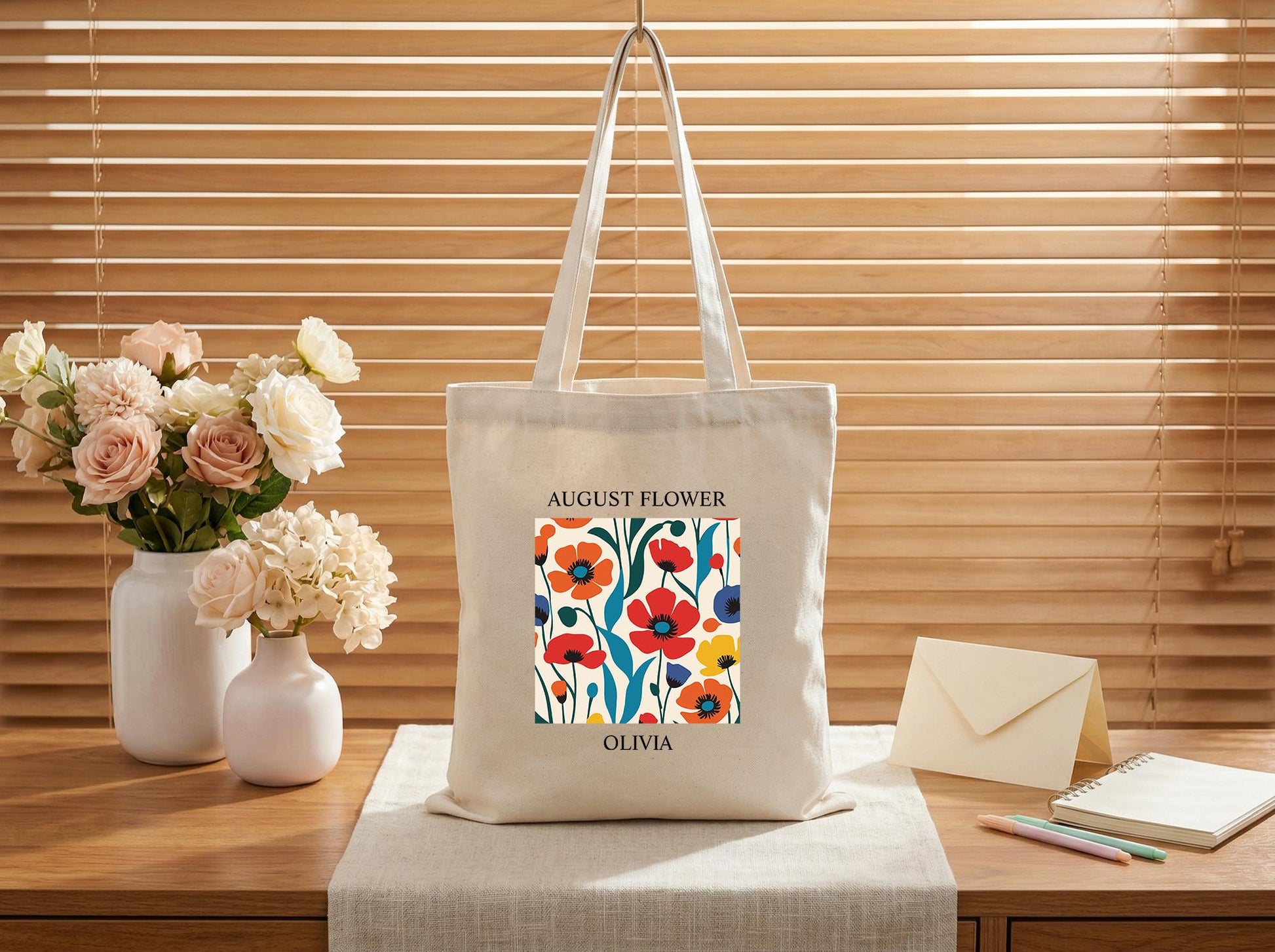 Canvas Tote Bag For Mom With Custom Name Floral Print, Meaningful Thank You Gift, Everyday Carry Bag, Birthday Or Mother’s Day Present