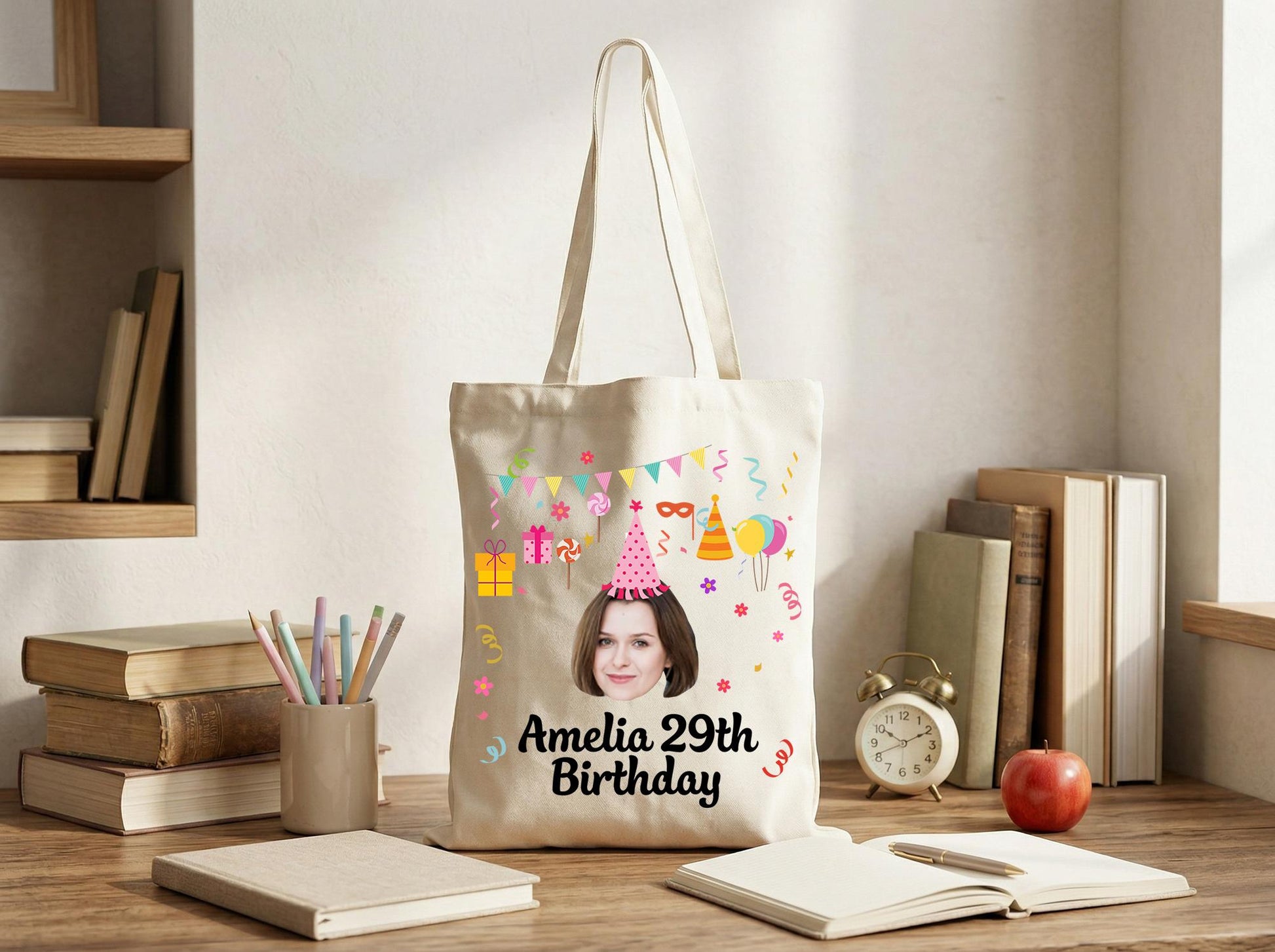 Personalized Birthday Tote Bag Custom Name Age, Milestone Birthday Merch For 29, Girls Trip Or Party Crew, Matching Keepsake Canvas Bag