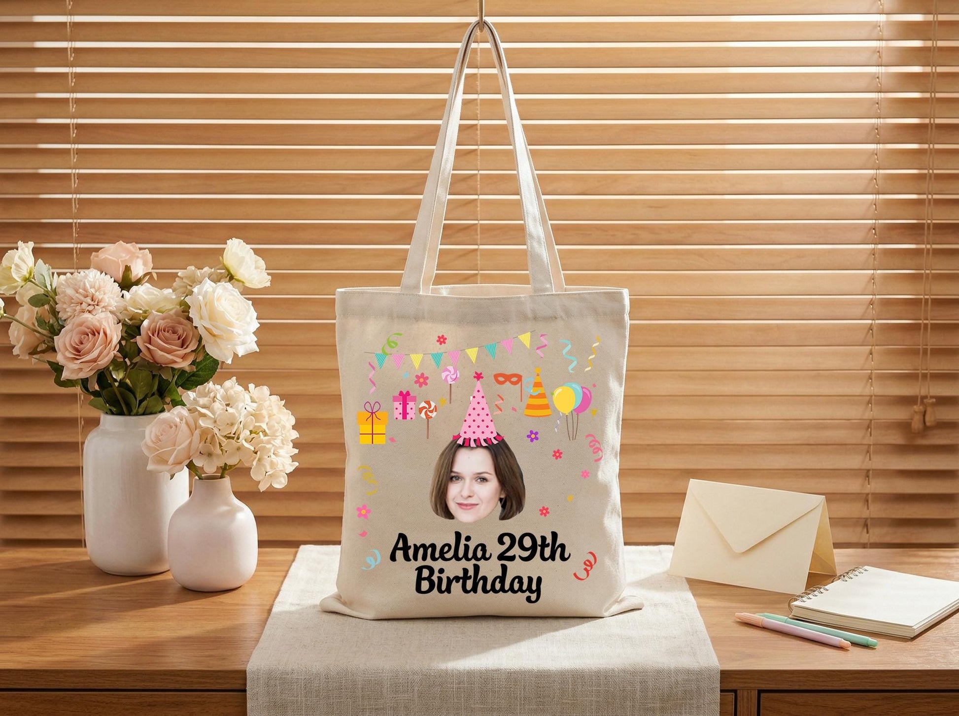 Personalized Birthday Tote Bag Custom Name Age, Milestone Birthday Merch For 29, Girls Trip Or Party Crew, Matching Keepsake Canvas Bag