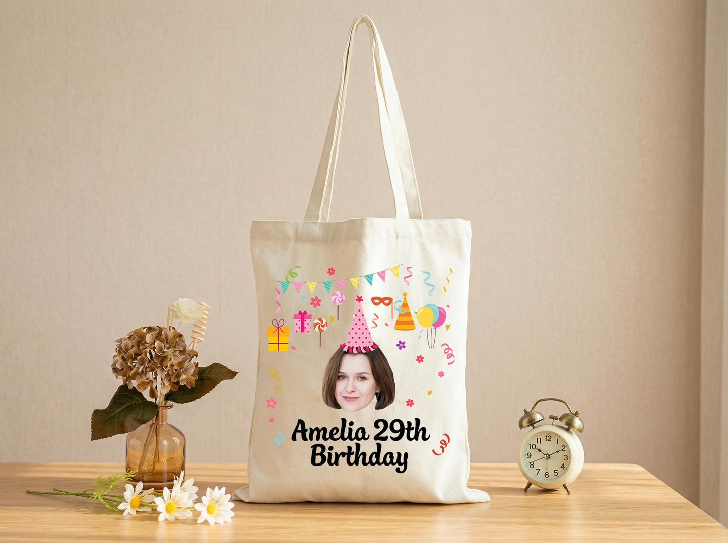 Personalized Birthday Tote Bag Custom Name Age, Milestone Birthday Merch For 29, Girls Trip Or Party Crew, Matching Keepsake Canvas Bag