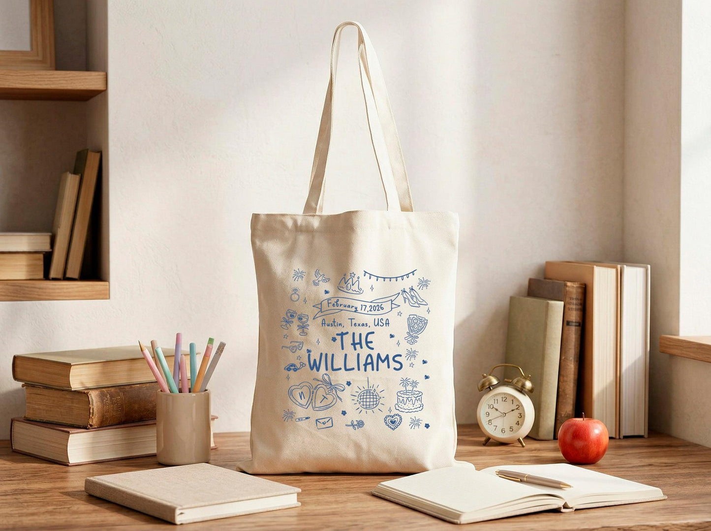 Personalized Canvas Tote Bag For Couple, Custom Family Name & Date, Wedding Shower Gift, Reusable Market Bag, Custom City State Print