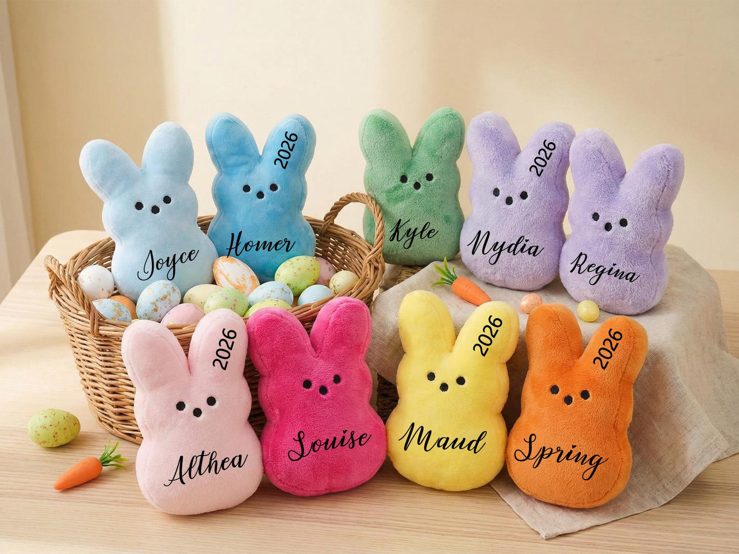 Personalized Easter Bunny Plush Custom Name Peeps Bunny Easter Basket Gift Kids Easter Stuffed Animal Baby First Easter Gift Bunny Toy