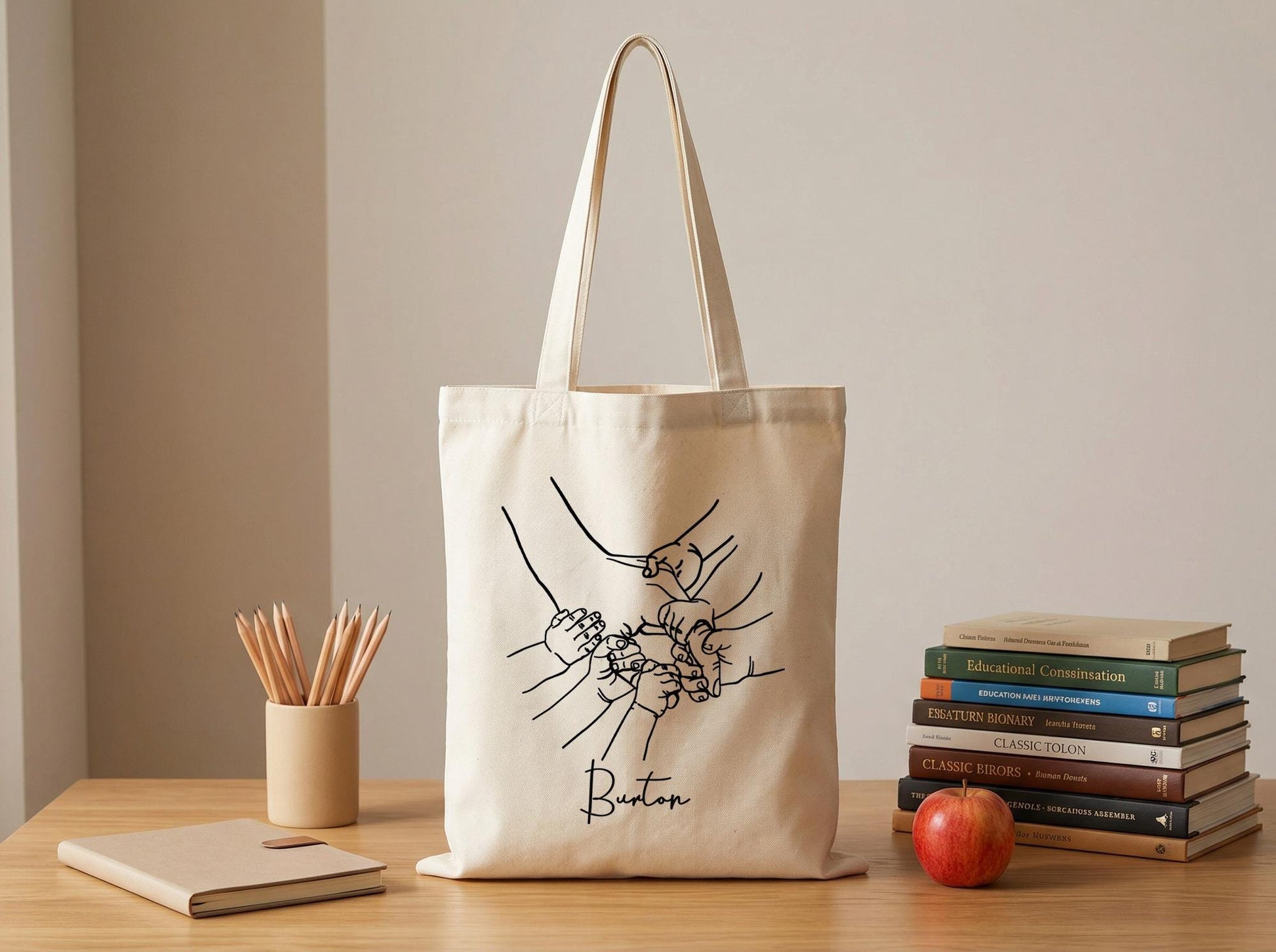 Personalized Family Hands Tote Bag Custom Line Art Canvas Tote Bag Gift for Mom Grandma Mother's Day Gift Personalized Family Keepsake Bag
