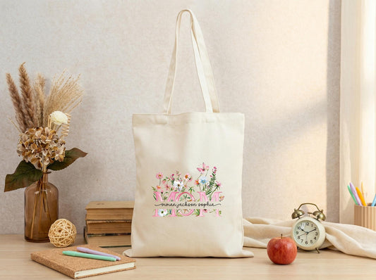 Personalized Mama Tote Bag Floral Canvas Tote Gift for Mom Custom Name Mom Bag Mothers Day Gift from Kids Birthday Christmas Gift for Mama