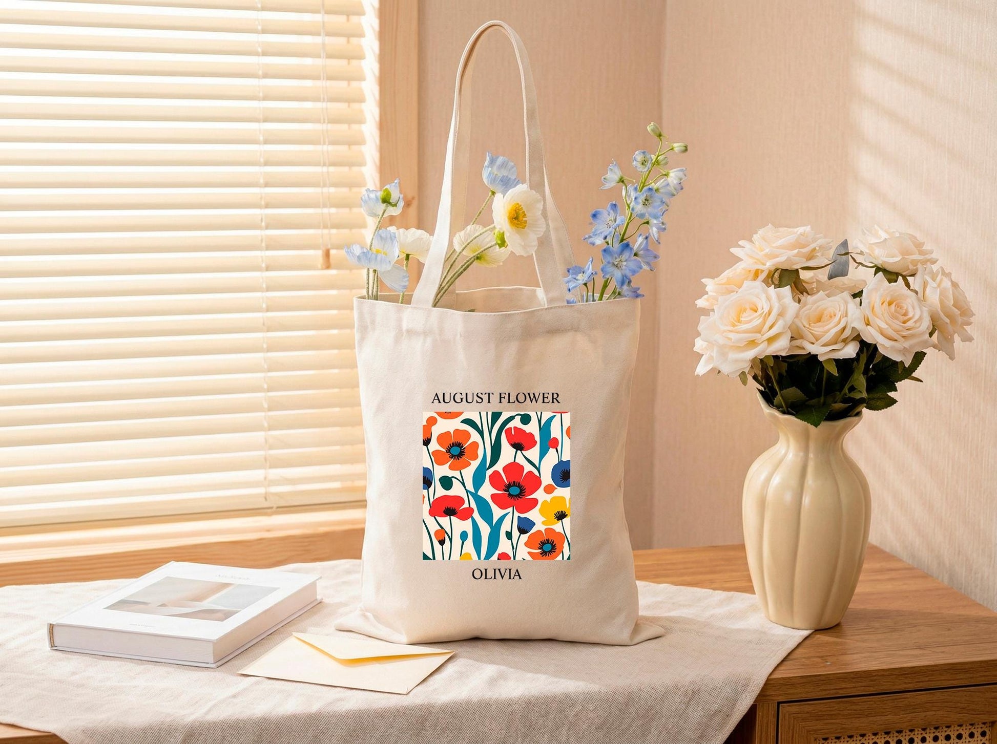 Canvas Tote Bag For Mom With Custom Name Floral Print, Meaningful Thank You Gift, Everyday Carry Bag, Birthday Or Mother’s Day Present