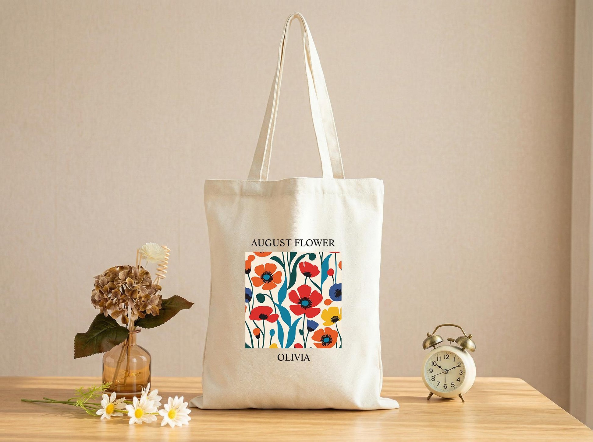 Canvas Tote Bag For Mom With Custom Name Floral Print, Meaningful Thank You Gift, Everyday Carry Bag, Birthday Or Mother’s Day Present