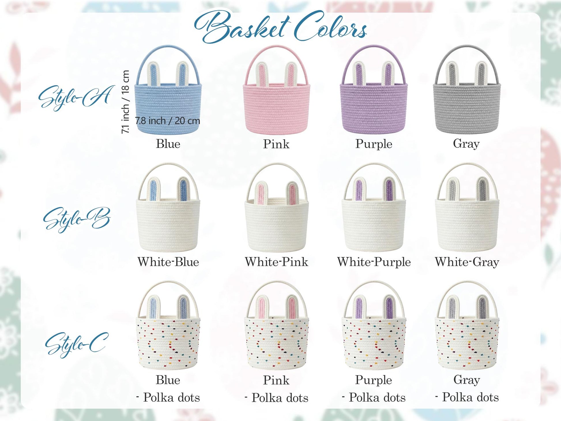 Custom Easter Basket With Name, Handmade Bunny Cotton Rope Bucket, Kids Egg Hunt Treat Holder, Baby First Easter Gift