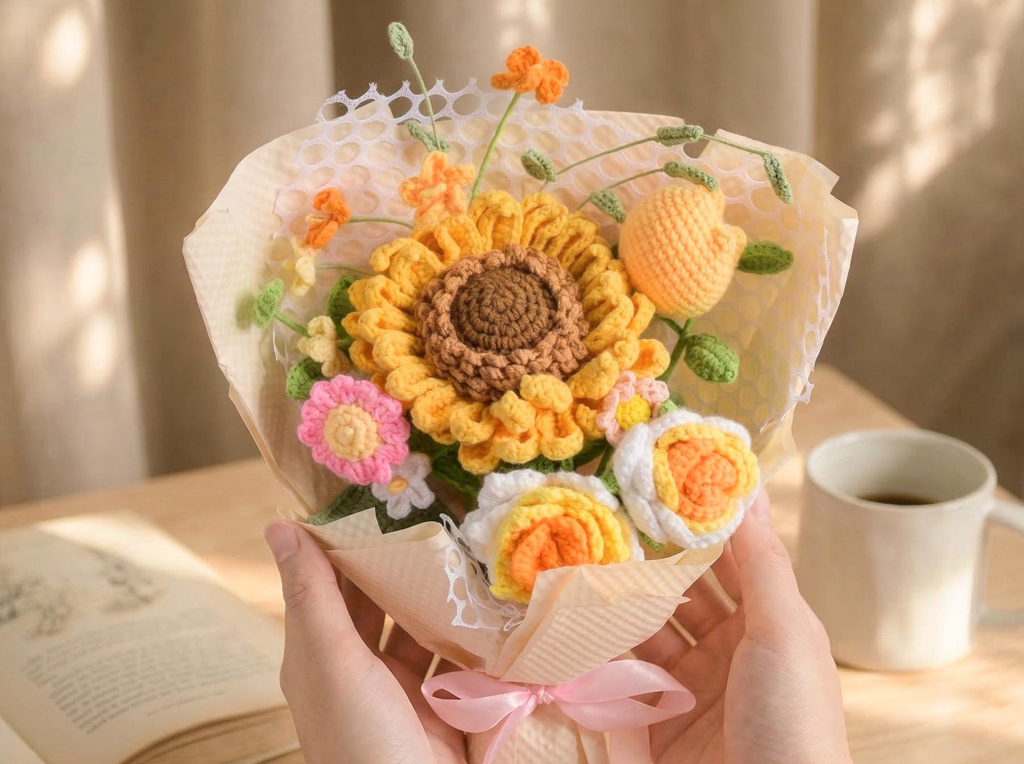 Knitted Flower Bouquet Gift For Her, Handmade Crochet Rose Arrangement, Mothers Day Gift For Mom, Teacher Appreciation, Birthday Decor