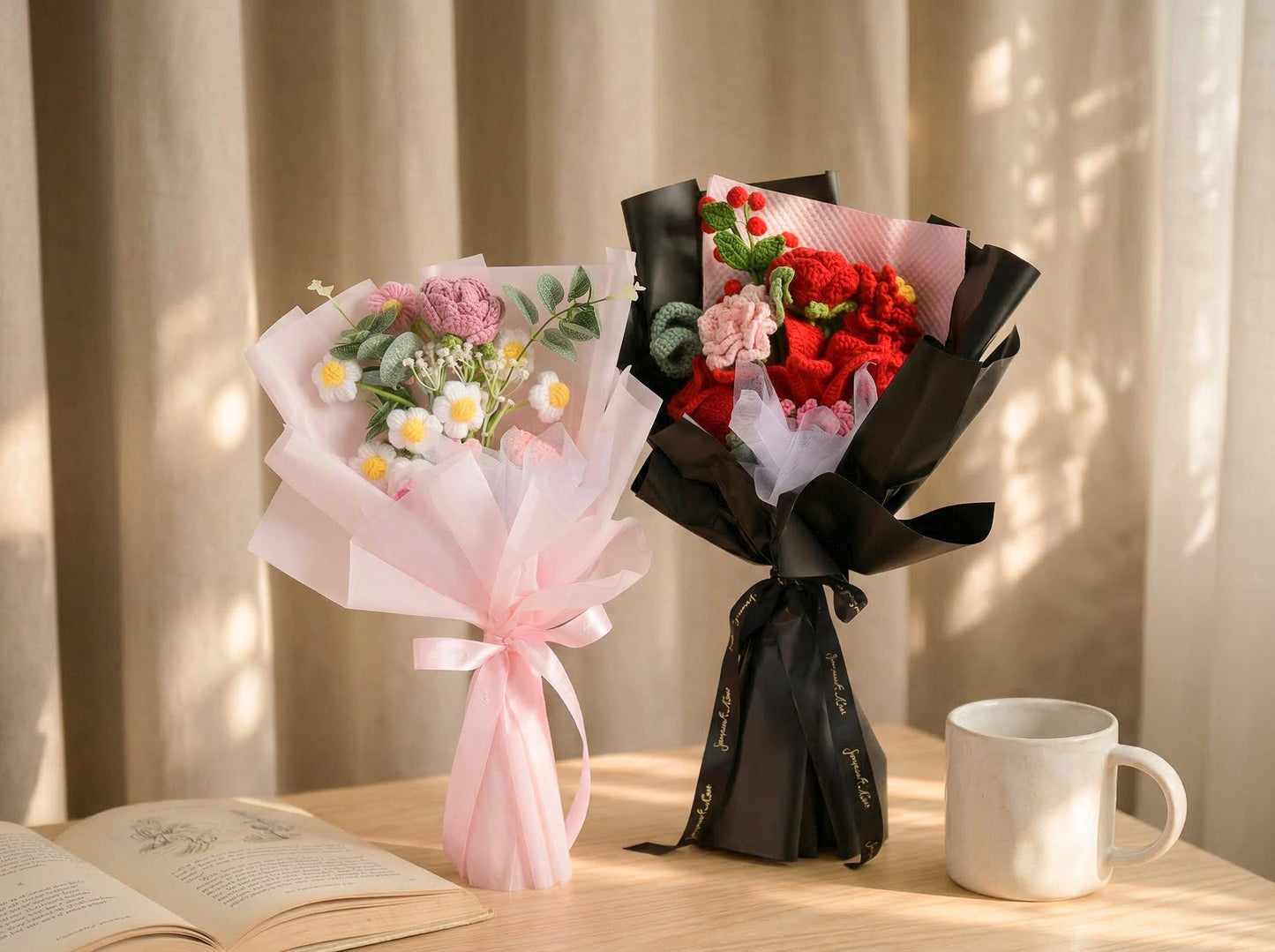 Knitted Flower Bouquet Gift For Her, Handmade Crochet Rose Arrangement, Mothers Day Gift For Mom, Teacher Appreciation, Birthday Decor