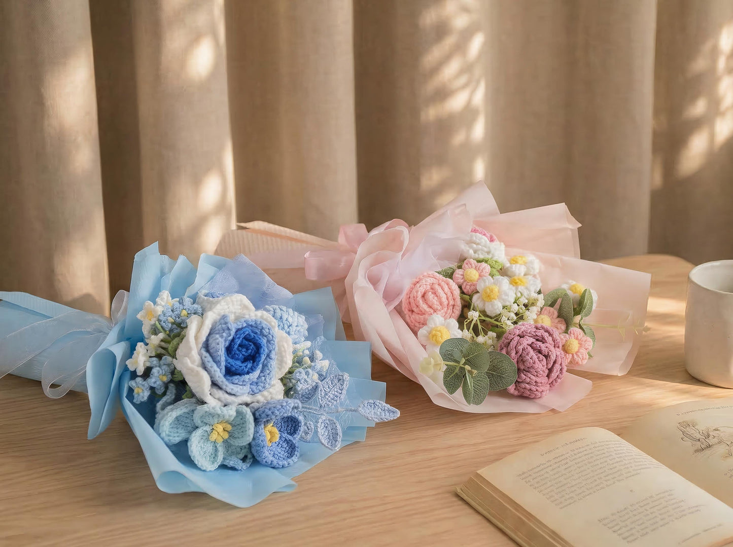 Knitted Flower Bouquet Gift For Her, Handmade Crochet Rose Arrangement, Mothers Day Gift For Mom, Teacher Appreciation, Birthday Decor