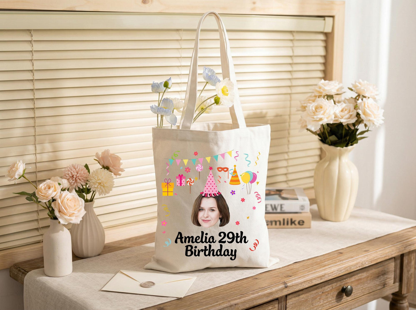 Personalized Birthday Tote Bag Custom Name Age, Milestone Birthday Merch For 29, Girls Trip Or Party Crew, Matching Keepsake Canvas Bag