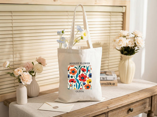 Canvas Tote Bag For Mom With Custom Name Floral Print, Meaningful Thank You Gift, Everyday Carry Bag, Birthday Or Mother’s Day Present