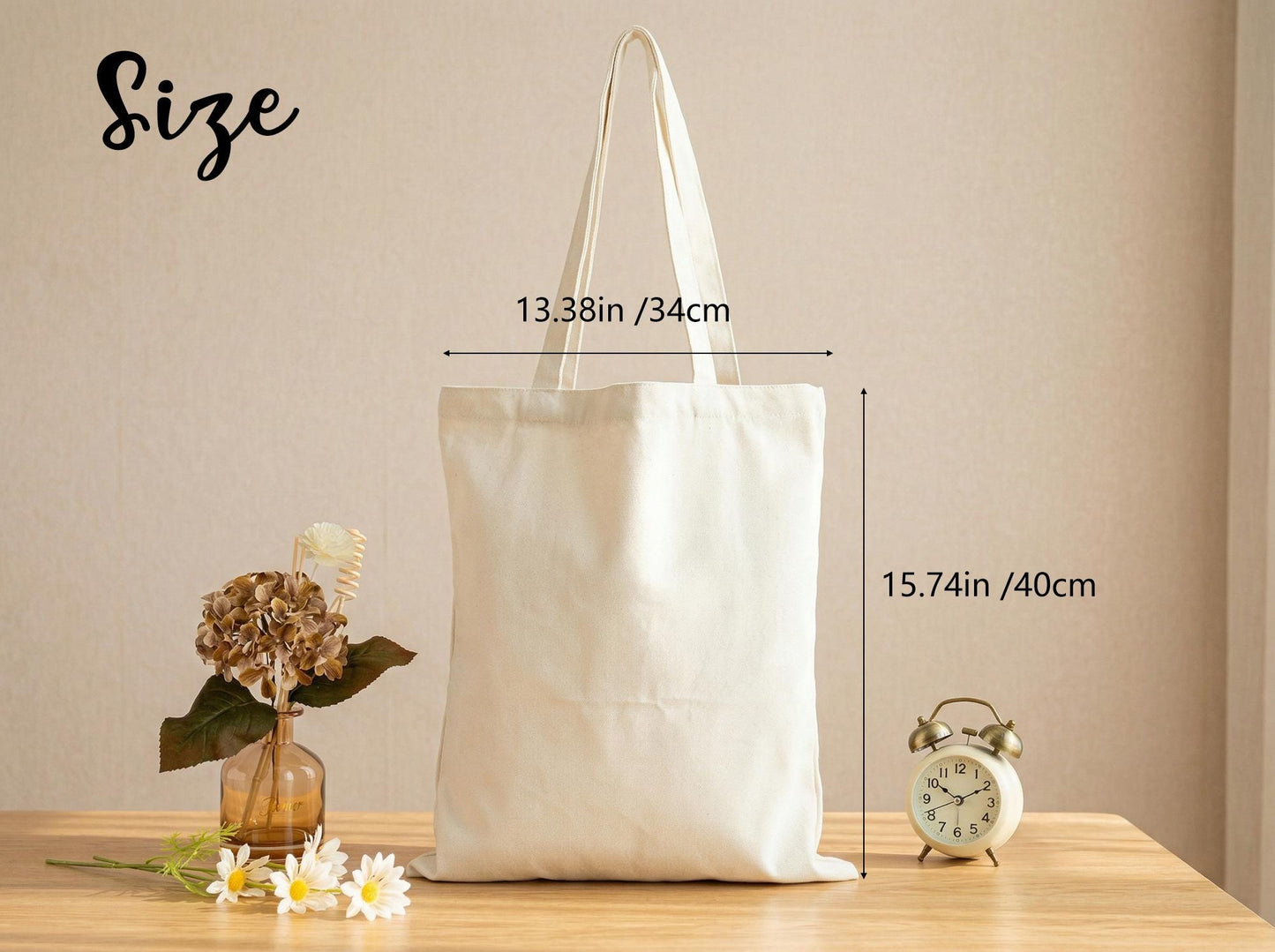 Cotton Canvas Tote Bag Personalized Monogram Initial, New Teacher Thank You Gift, Floral Letter Carryall For Everyday Errands