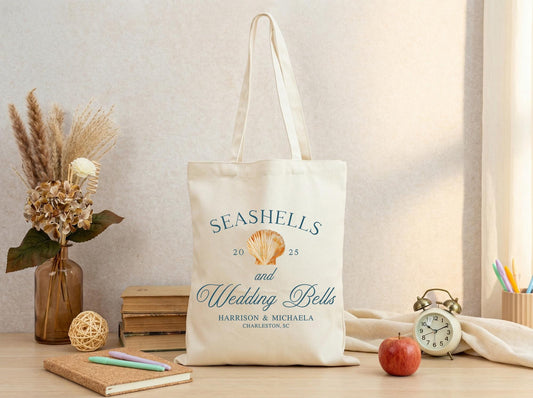 Canvas Tote Bag Personalized For Bridesmaids, Personalized Name Date, Custom Beach Wedding Welcome Bag, Minimalist Cotton Tote