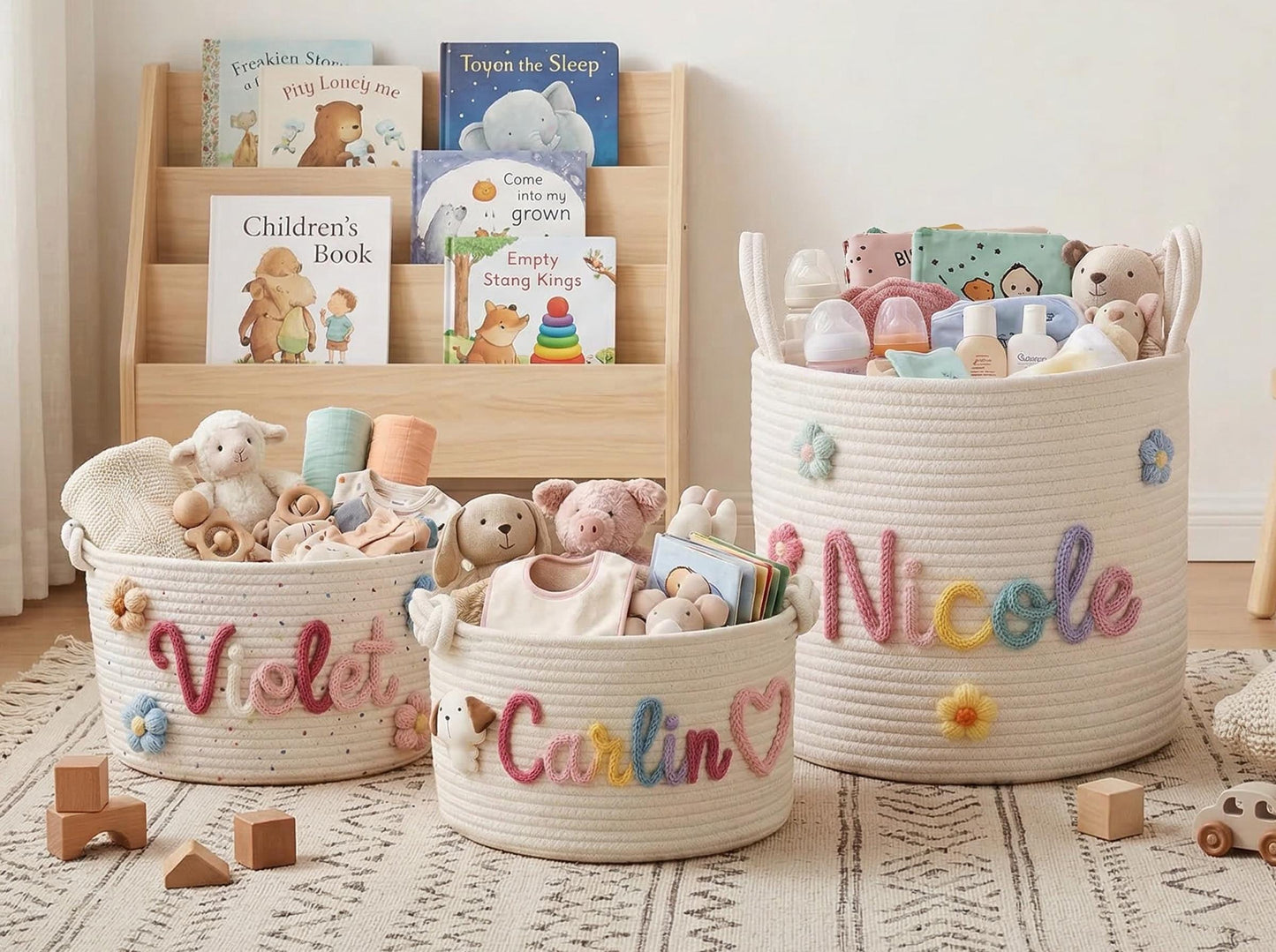 Personalized Name Rope Basket, Nursery Storage Basket, Custom Toy Organizer Bin, Baby Shower Gift, Baby Room Decor, Newborn Gift