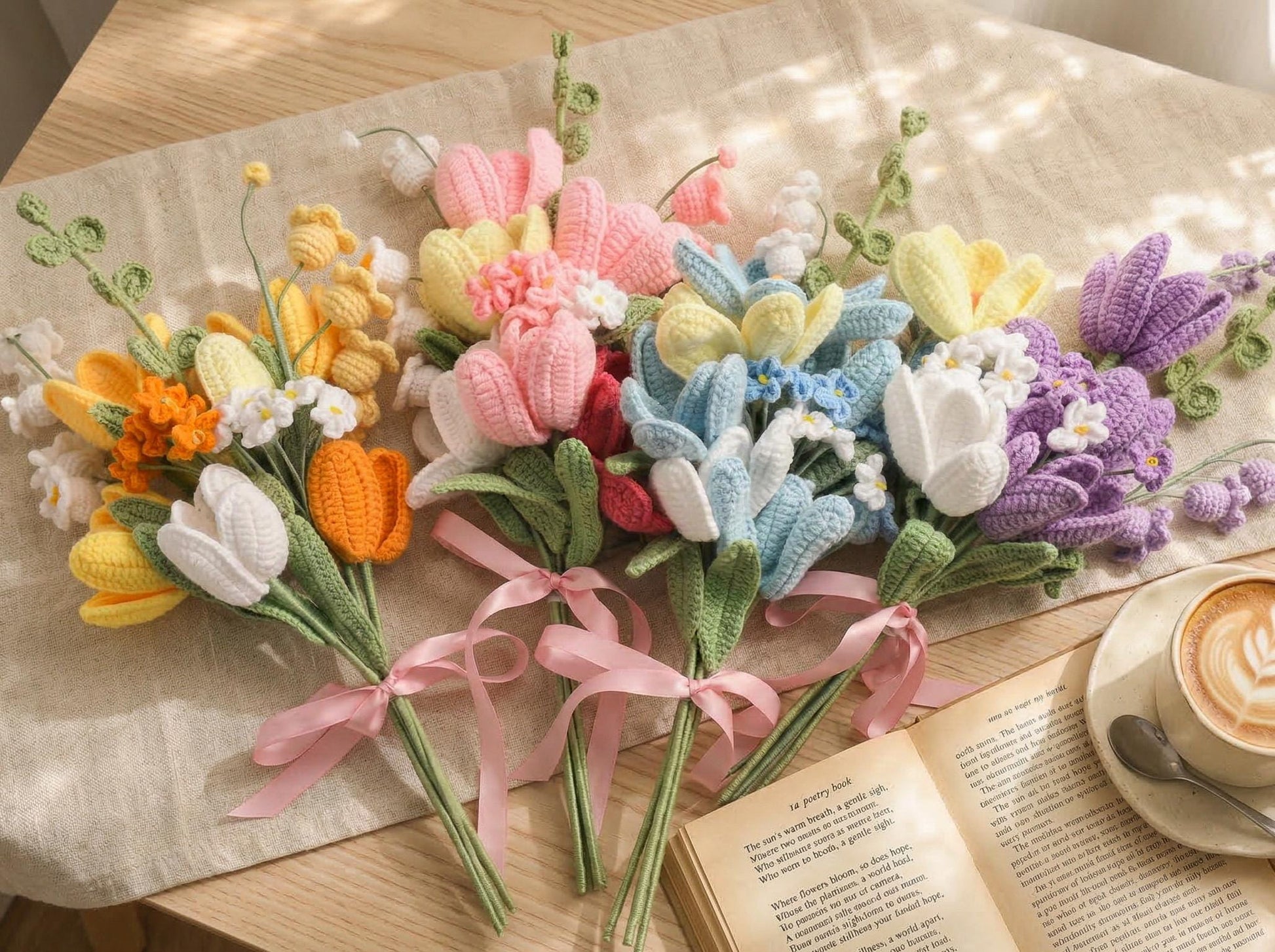 Crochet Flower Bouquet, Handmade Tulip Bouquet Gift for Her, Forever Knitted Flowers for Mom,Birthday Gift,Graduation Gift,Mothers Day Decor