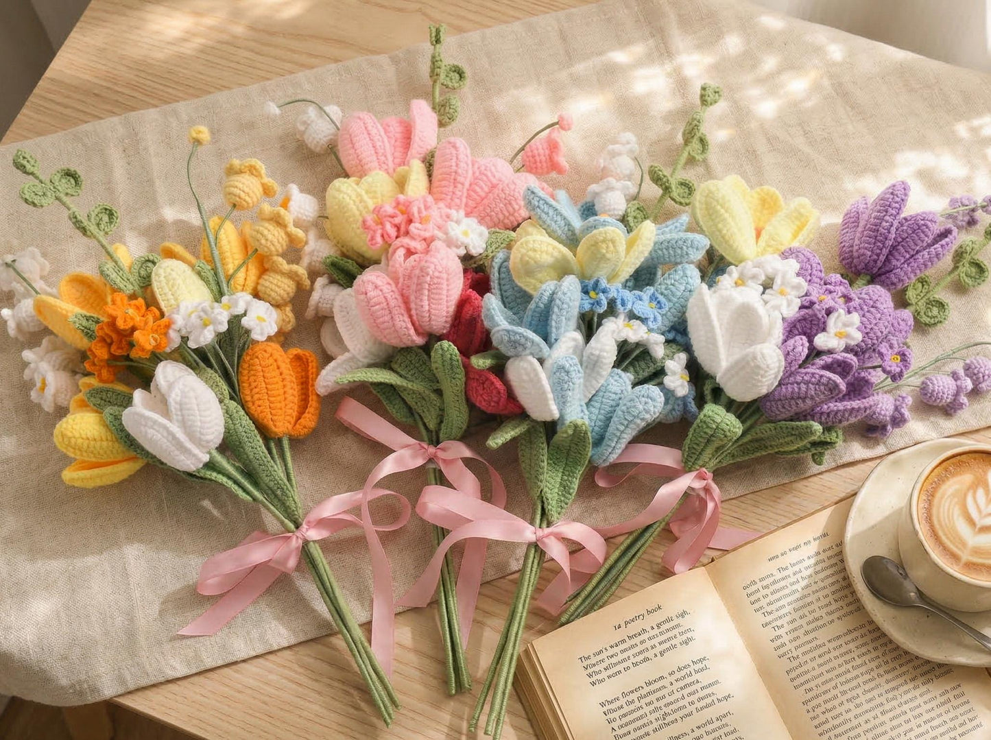 Crochet Tulip Bouquet, Handmade Forever Flower Gift for Her,Pink Knitted Floral Arrangement, Birthday Gift, Mothers Day Gift,Graduation Gift