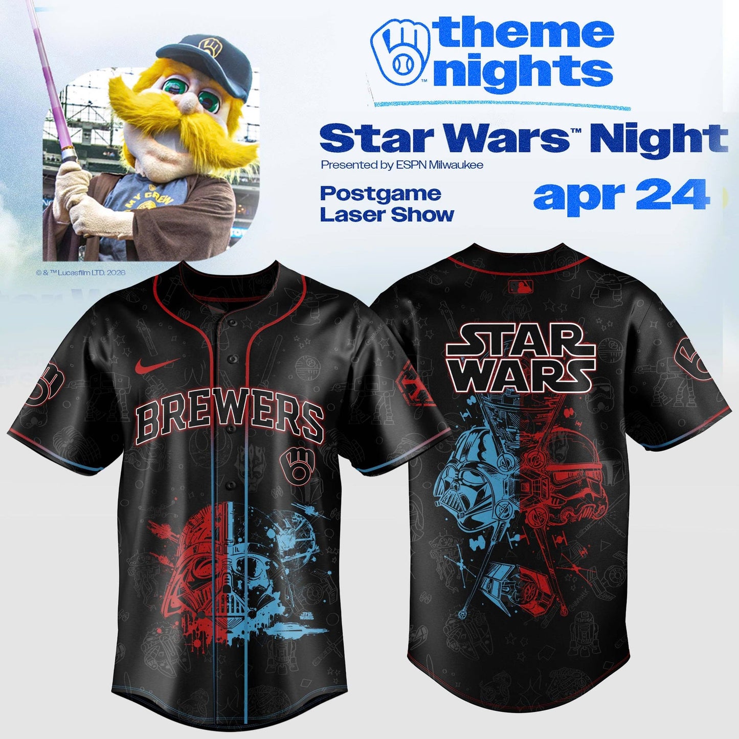 Milwaukee Brewers x Star Wars Night 2026 Jersey Collection