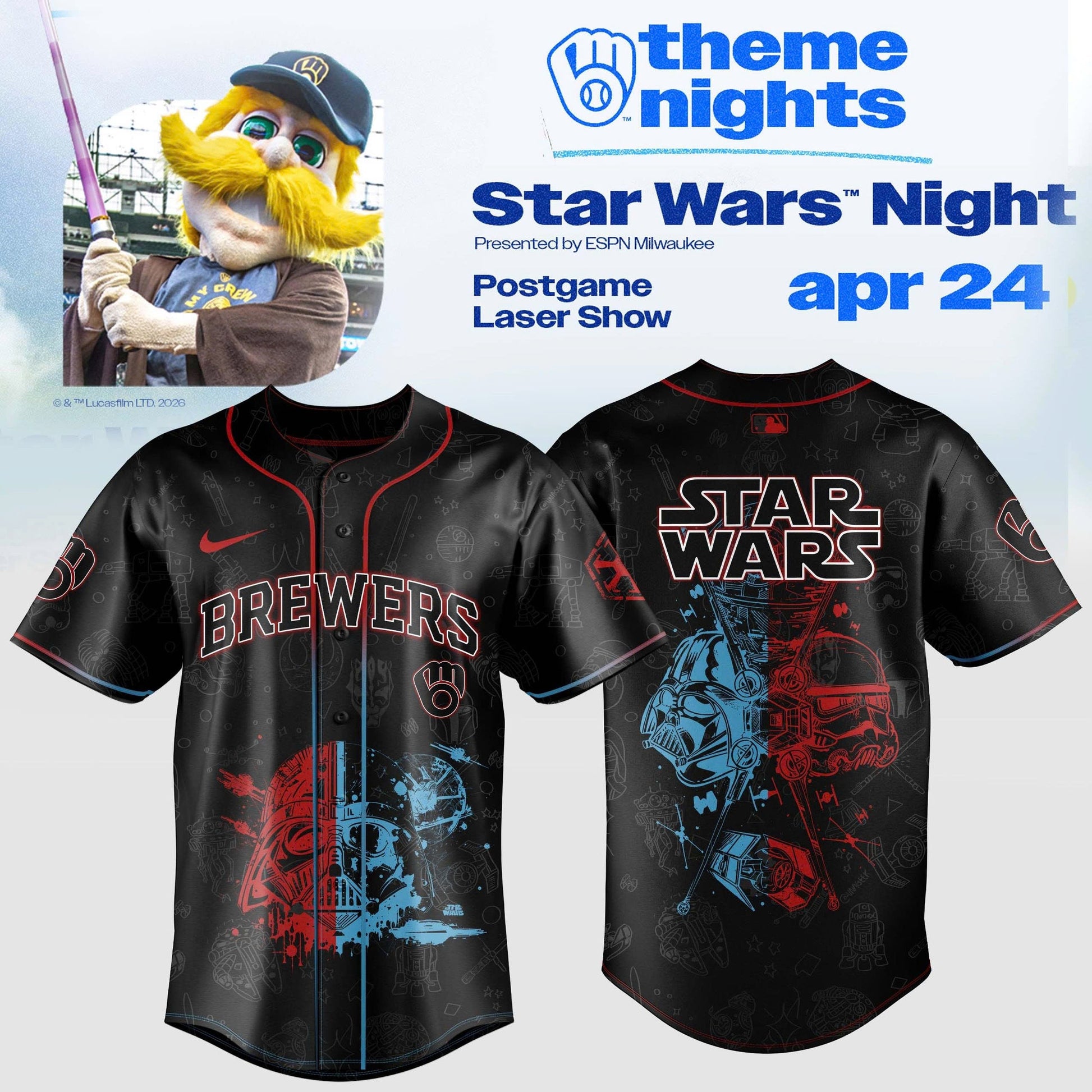 Milwaukee Brewers x Star Wars Night 2026 Jersey Collection